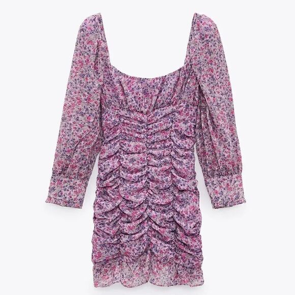 ZARA PRINTED DRESS WITH DRAPING - Picture 9 of 11